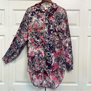 VTG Y2K Ana Mori Indonesian Batik Blouse with Sequins XXL long Sleeve Shirt